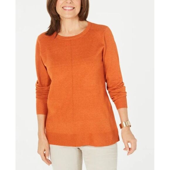 Karen Scott Crewneck Sweater Top‎ Women's XS Orange Red Seam-Front Soft NEW - Picture 10 of 10